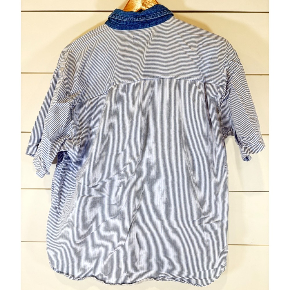 VTG Xquizzit Cowboy Denim Striped Shirt Teddy Bear Americana Size L Button Up - Picture 2 of 6